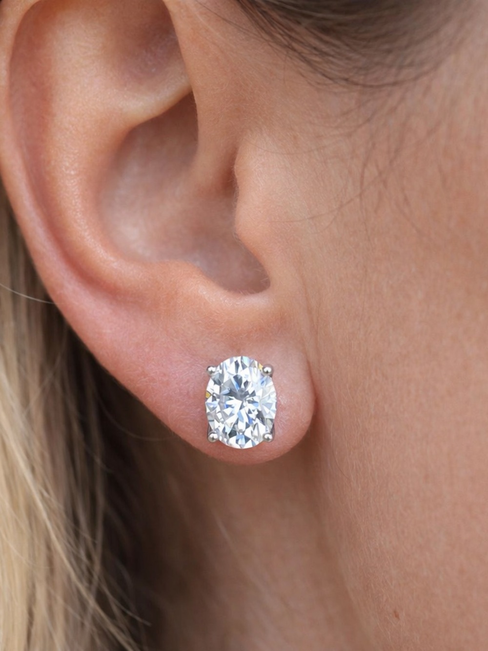 4ctw Oval Moissanite Sterling Silver Stud Earrings